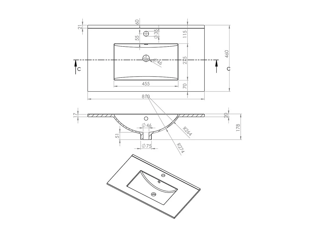 Meuble de salle de bain 80 cm simple vasque - pin massif - 2 tiroirs - sans miroir - PYLA - bleu
