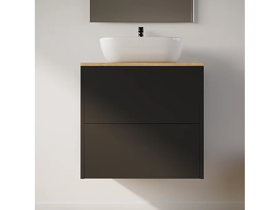 Meuble de salle de bain 60cm avec vasque à poser arrondie - 2 tiroirs - noir - MONA