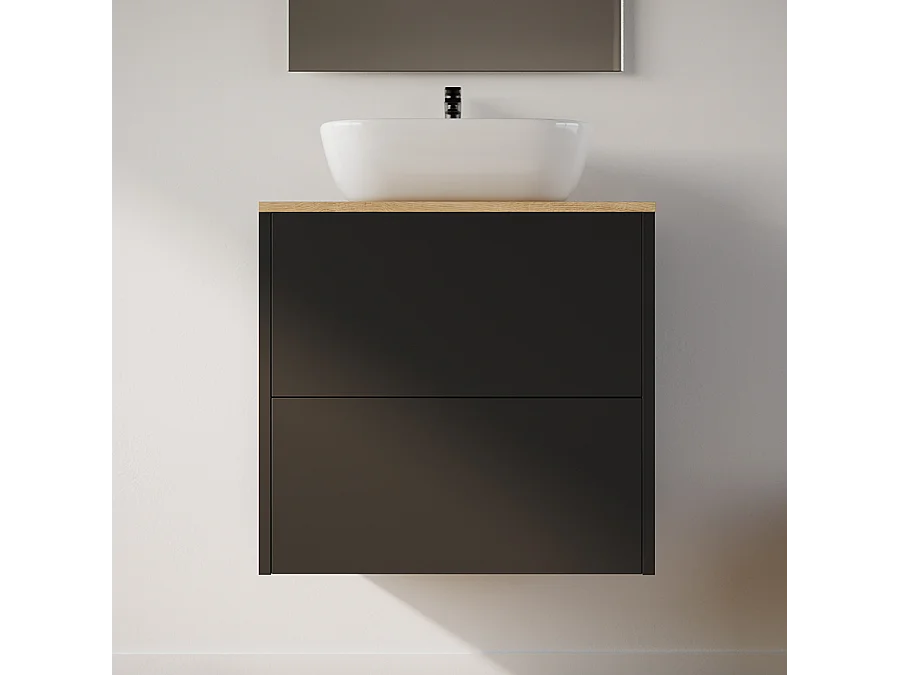 Meuble de salle de bain 60cm avec vasque à poser arrondie - 2 tiroirs - noir - MONA