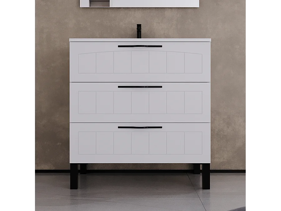 Meuble de salle de bain 80cm simple vasque - 3 tiroirs - blanc - CALA