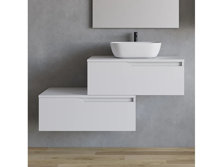 Meuble de salle de bain 120cm avec vasque à poser arrondie - sans miroir - 2 tiroirs - blanc - CADIX