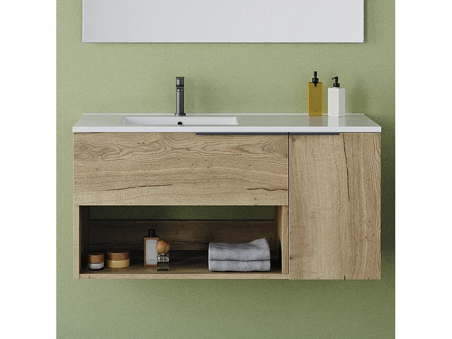 Meuble de salle de bain 100cm avec vasque déportée - roble (chêne clair) - MORENA