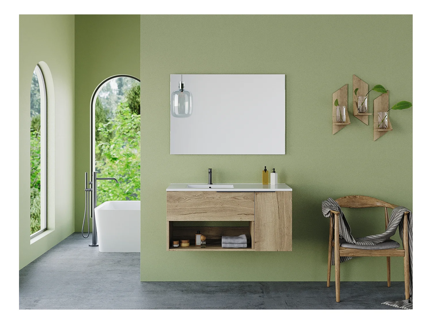 Meuble de salle de bain 100cm avec vasque déportée - roble (chêne clair) - MORENA