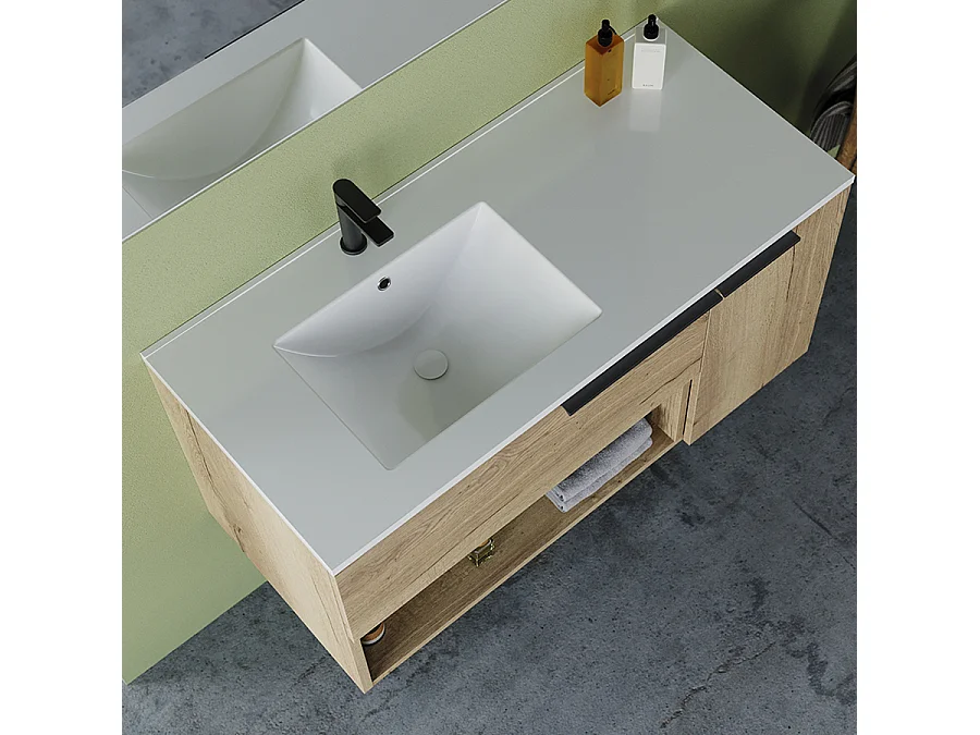 Meuble de salle de bain 100cm avec vasque déportée - roble (chêne clair) - MORENA