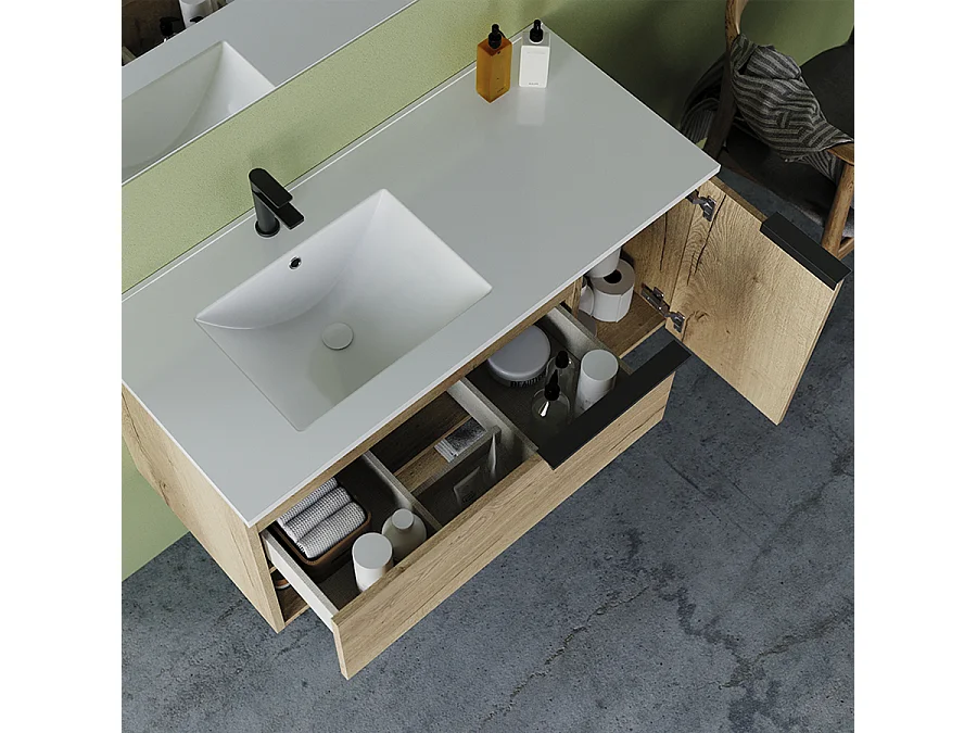 Meuble de salle de bain 100cm avec vasque déportée - roble (chêne clair) - MORENA