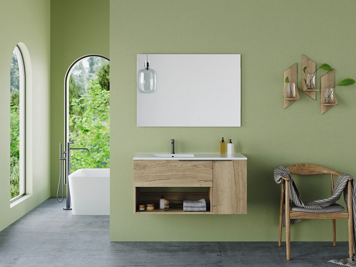 Meuble de salle de bain 100cm avec vasque déportée - roble (chêne clair) - MORENA