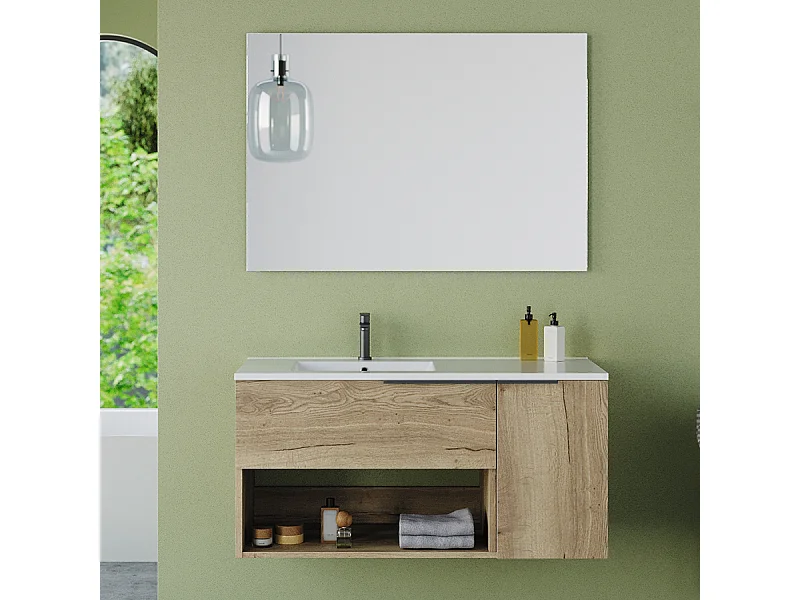 Meuble de salle de bain 100cm avec vasque déportée - roble (chêne clair) - MORENA