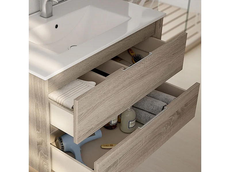 Meuble de salle de bain 80cm simple vasque - 3 tiroirs - TIRIS 3C - ciment (gris)