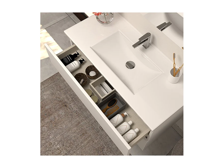 Meuble de salle de bain 100cm simple vasque - sans miroir - 2 tiroirs - blanc - IDA
