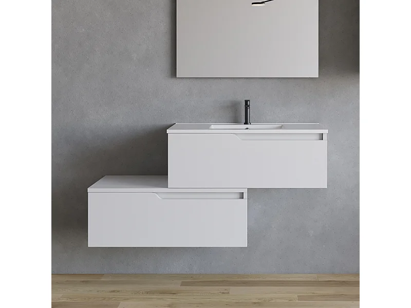 Meuble de salle de bain 120cm avec plan simple vasque - sans miroir - 2 tiroirs - blanc - CADIX