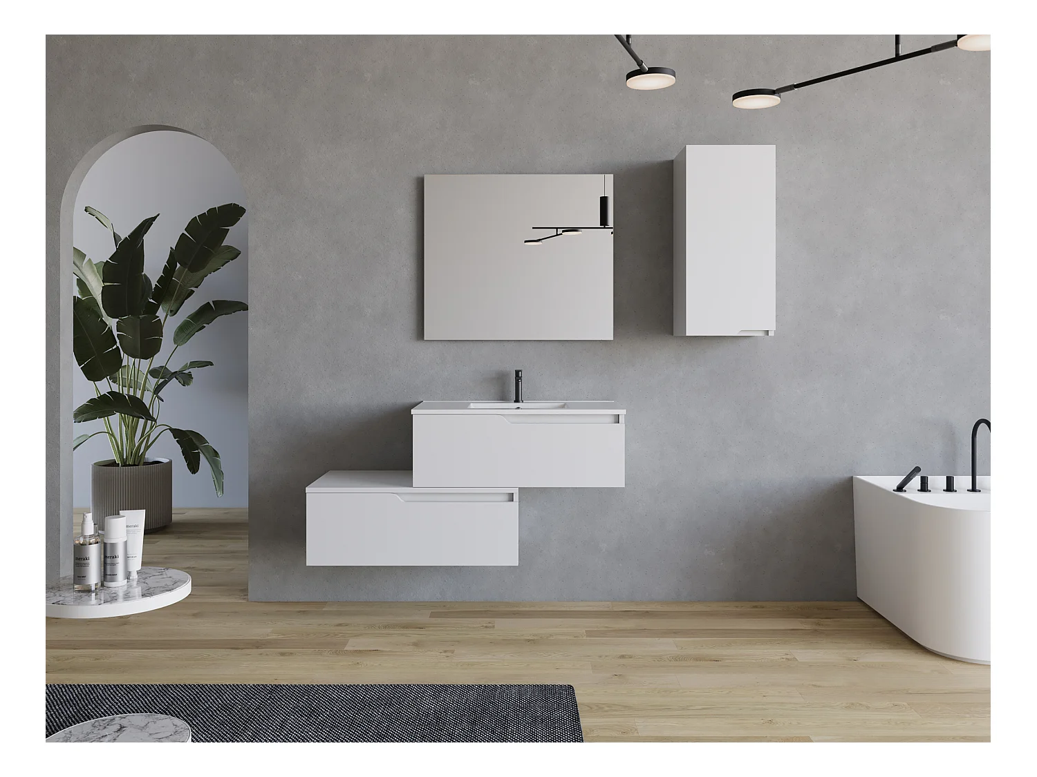 Meuble de salle de bain 120cm avec plan simple vasque - sans miroir - 2 tiroirs - blanc - CADIX