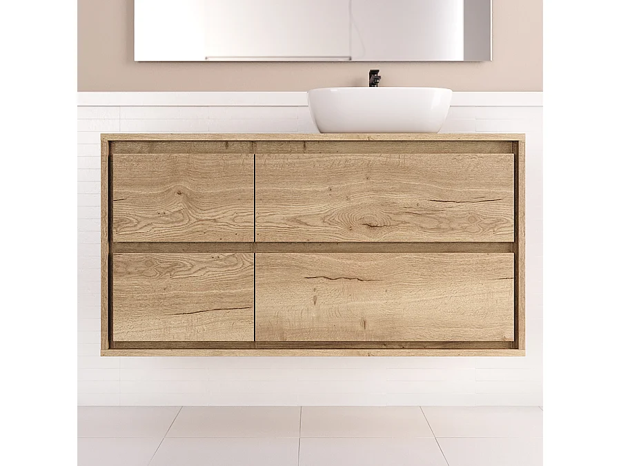 Meuble de salle de bain 120cm avec vasque à poser arrondie - 4 tiroirs - roble sanctuary (chêne clair) - ETIO