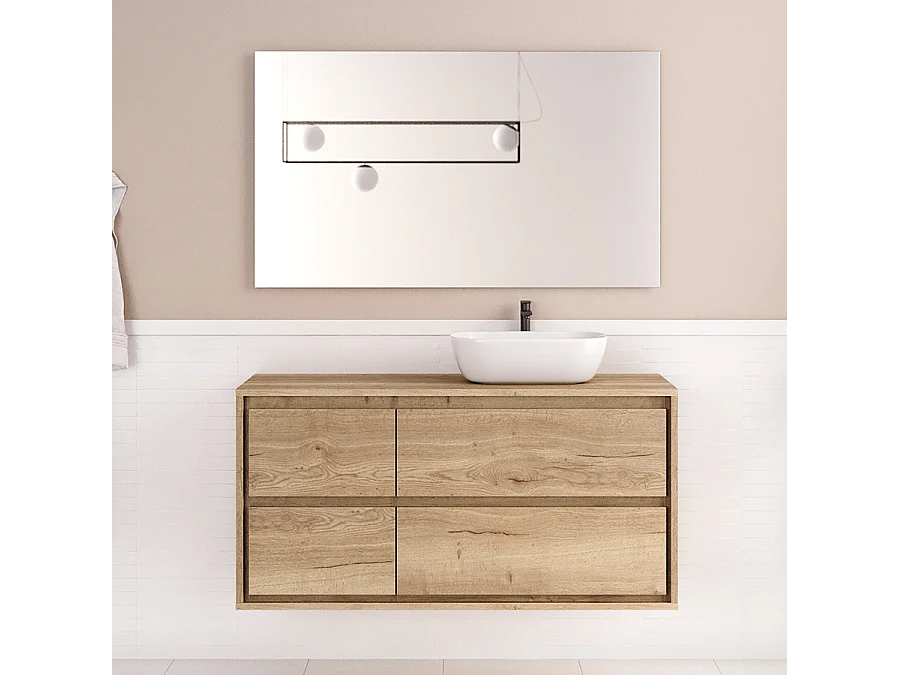 Meuble de salle de bain 120cm avec vasque à poser arrondie - 4 tiroirs - roble sanctuary (chêne clair) - ETIO
