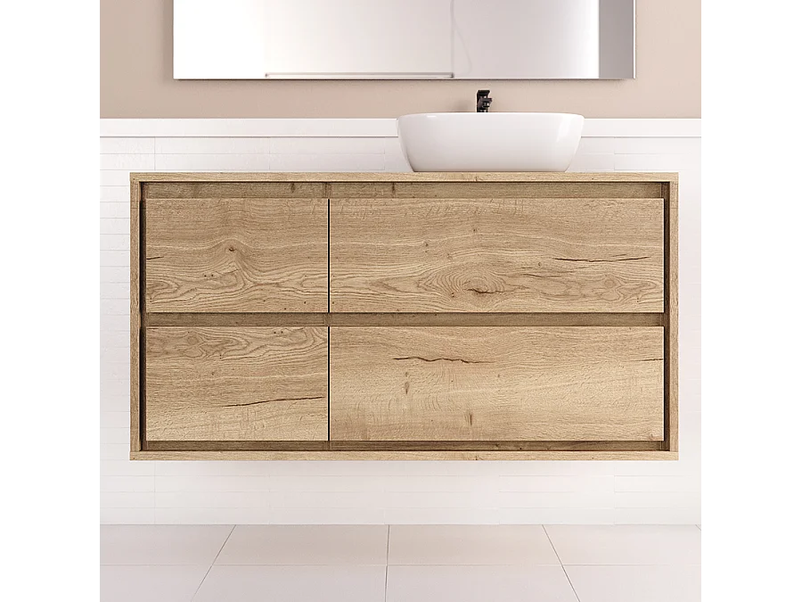Meuble de salle de bain 120cm avec vasque à poser arrondie - 4 tiroirs - roble sanctuary (chêne clair) - ETIO