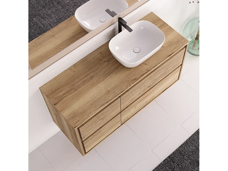 Meuble de salle de bain 120cm avec vasque à poser arrondie - 4 tiroirs - roble sanctuary (chêne clair) - ETIO