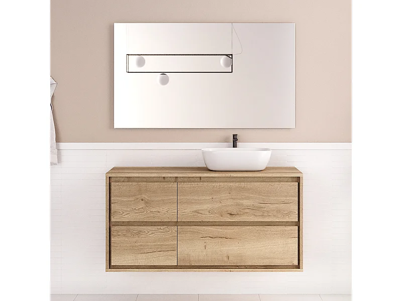 Meuble de salle de bain 120cm avec vasque à poser arrondie - 4 tiroirs - roble sanctuary (chêne clair) - ETIO