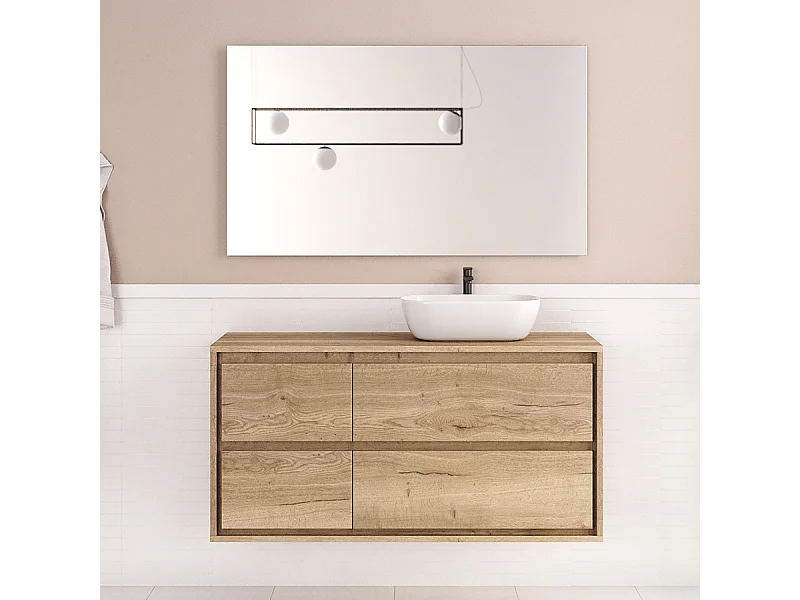 Meuble de salle de bain 120cm avec vasque à poser arrondie - 4 tiroirs - roble sanctuary (chêne clair) - ETIO