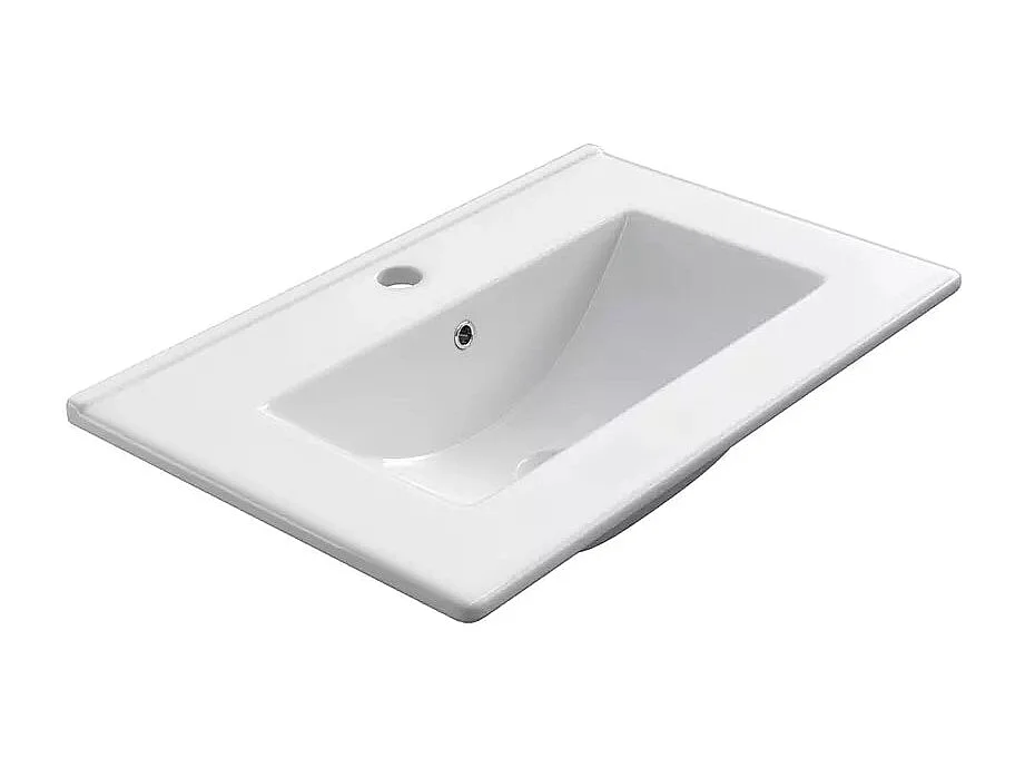 Meuble de salle de bain 60cm avec plan simple vasque - 2 tiroirs - blanc - RIBERA