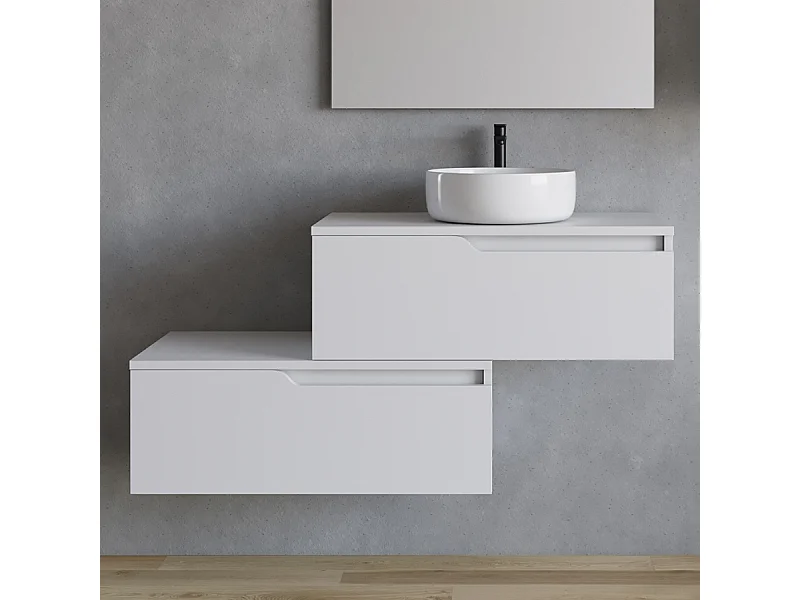 Meuble de salle de bain 120cm avec vasque à poser ronde - sans miroir - 2 tiroirs - blanc - CADIX
