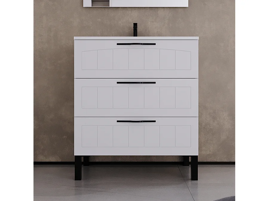 Meuble de salle de bain 60cm simple vasque - 3 tiroirs - sans miroir - blanc - CALA