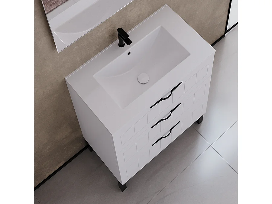 Meuble de salle de bain 60cm simple vasque - 3 tiroirs - sans miroir - blanc - CALA