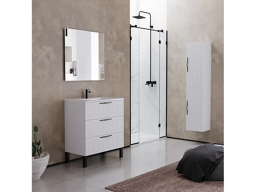 Meuble de salle de bain 60cm simple vasque - 3 tiroirs - sans miroir - blanc - CALA