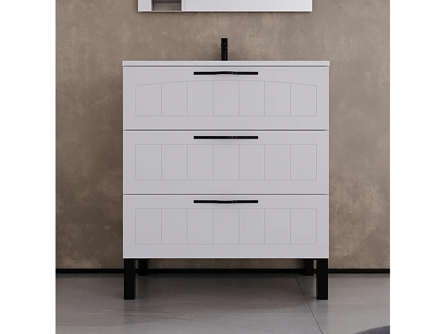 Meuble de salle de bain 60cm simple vasque - 3 tiroirs - sans miroir - blanc - CALA