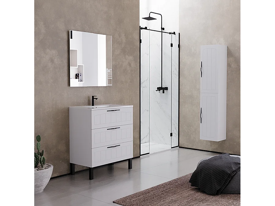 Meuble de salle de bain 60cm simple vasque - 3 tiroirs - sans miroir - blanc - CALA