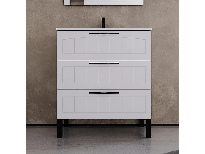 Meuble de salle de bain 60cm simple vasque - 3 tiroirs - sans miroir - blanc - CALA