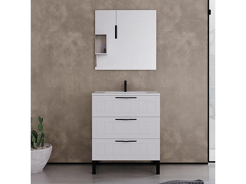 Meuble de salle de bain 60cm simple vasque - 3 tiroirs - blanc - CALA