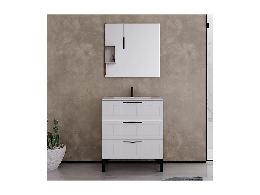 Meuble de salle de bain 60cm simple vasque - 3 tiroirs - blanc - CALA