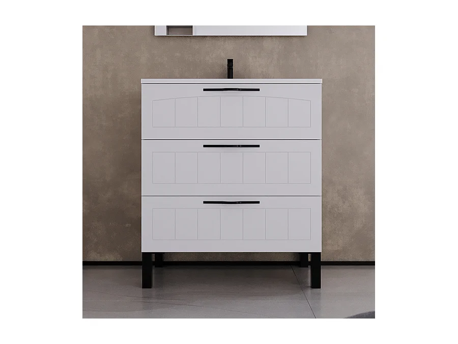 Meuble de salle de bain 60cm simple vasque - 3 tiroirs - blanc - CALA