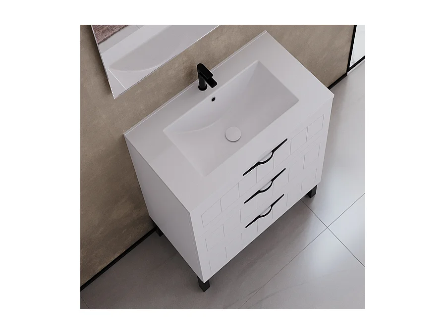Meuble de salle de bain 60cm simple vasque - 3 tiroirs - blanc - CALA