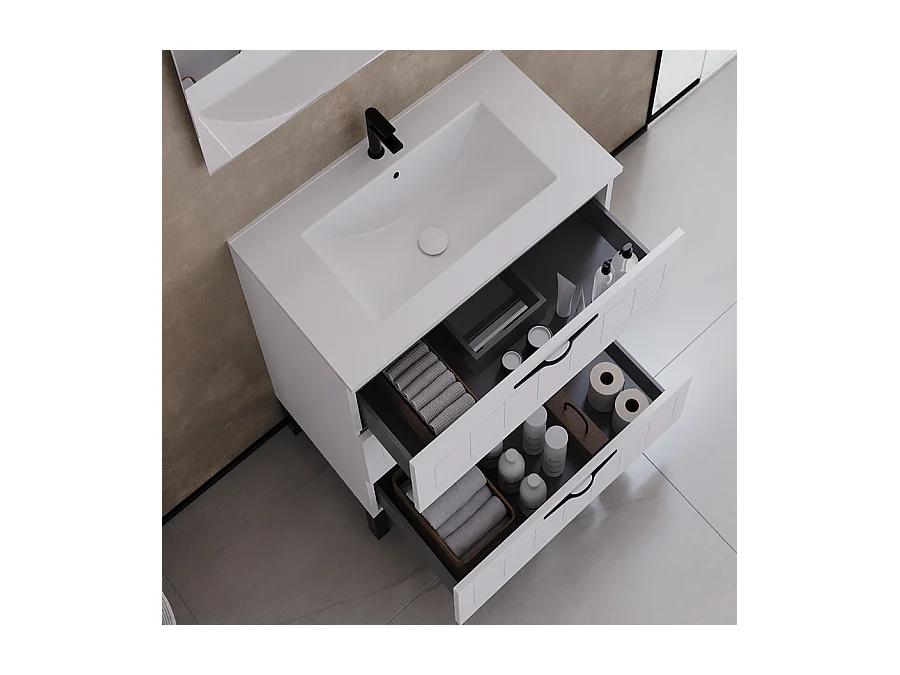 Meuble de salle de bain 60cm simple vasque - 3 tiroirs - blanc - CALA
