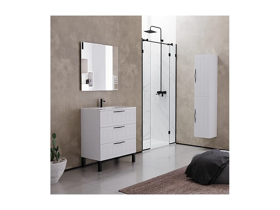 Meuble de salle de bain 60cm simple vasque - 3 tiroirs - blanc - CALA
