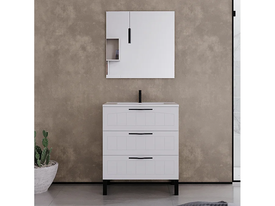 Meuble de salle de bain 60cm simple vasque - 3 tiroirs - blanc - CALA