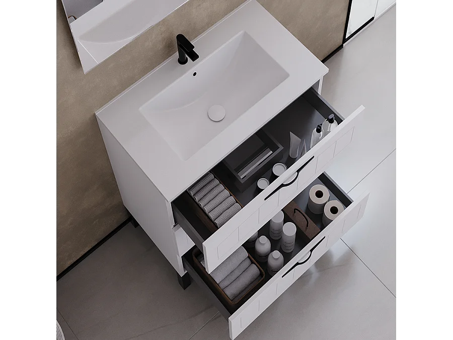 Meuble de salle de bain 60cm simple vasque - 3 tiroirs - blanc - CALA