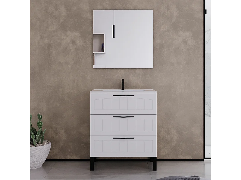 Meuble de salle de bain 60cm simple vasque - 3 tiroirs - blanc - CALA