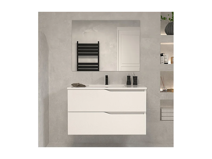 Meuble de salle de bain 80cm simple vasque - 2 tiroirs - blanc - LUNA