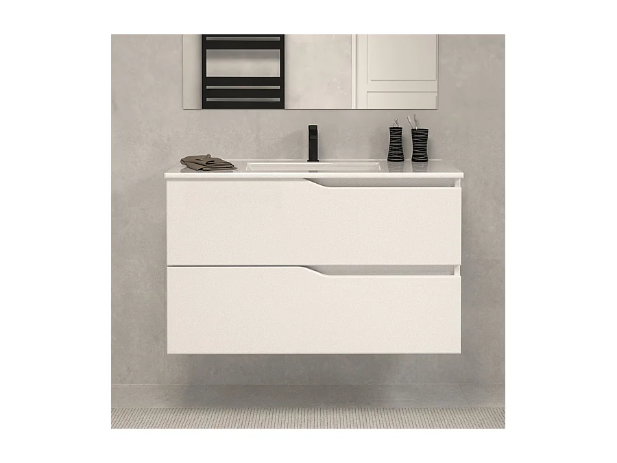 Meuble de salle de bain 80cm simple vasque - 2 tiroirs - blanc - LUNA