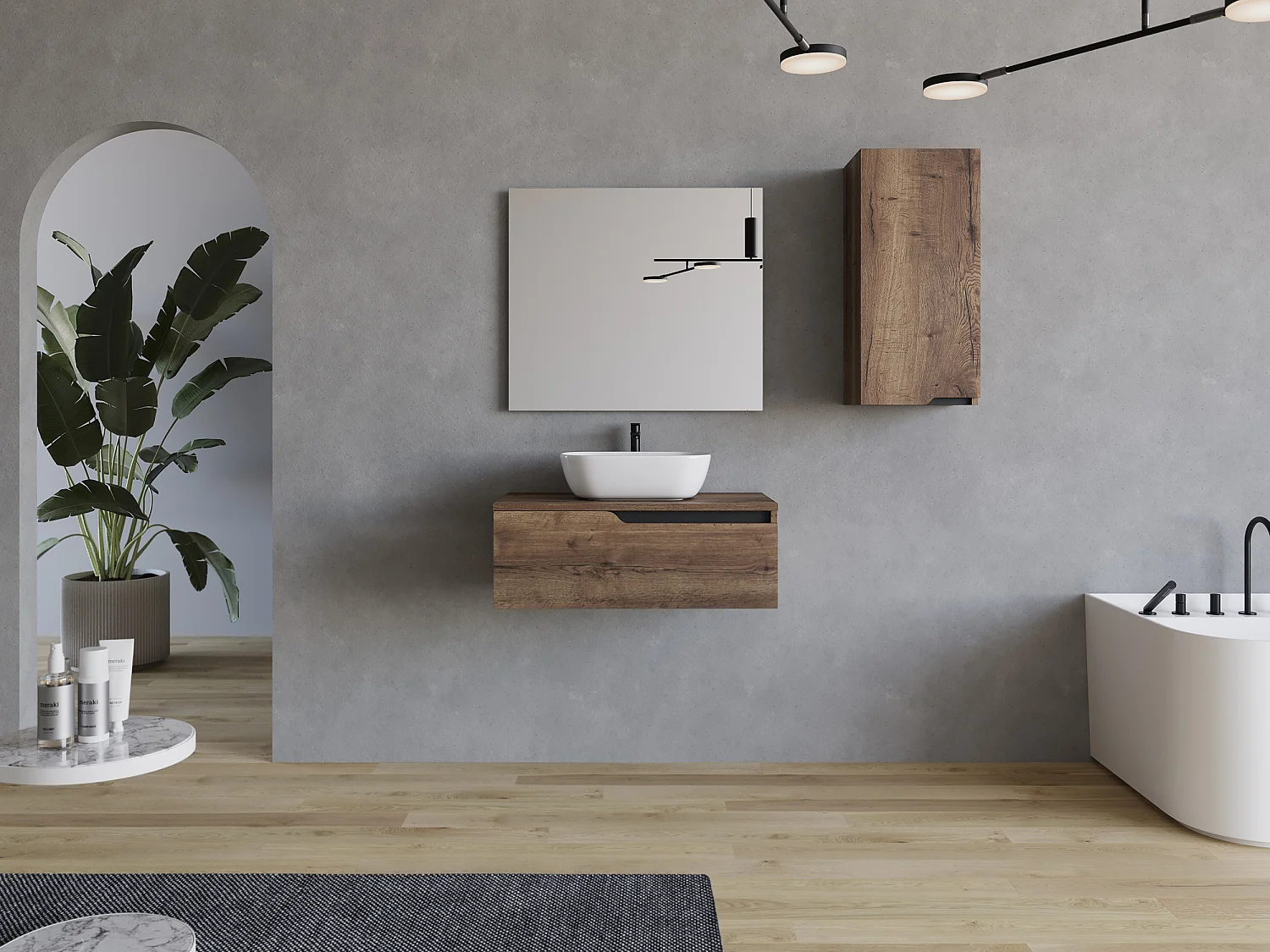 Meuble de salle de bain 80cm avec vasque à poser arrondie - sans miroir - 1 tiroir - tabaco (bois foncé) - CADIX