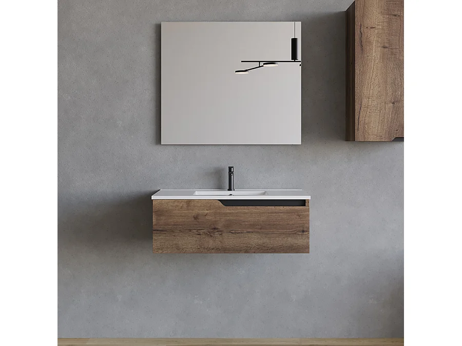 Meuble de salle de bain 80cm avec vasque à poser ronde - 1 tiroir - tabaco (bois foncé) - CADIX