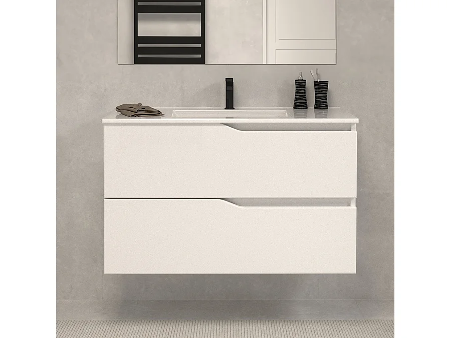 Meuble de salle de bain 70cm simple vasque - 2 tiroirs - sans miroir - blanc - LUNA