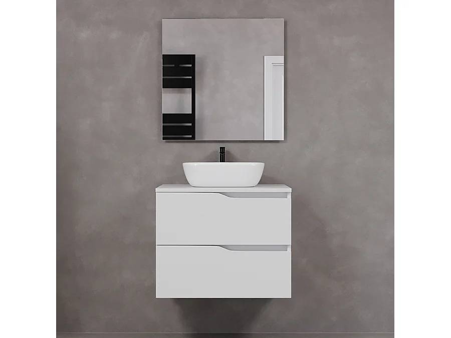 Meuble de salle de bain 80cm avec plateau et vasque à poser zeus - 2 tiroirs - blanc - LUNA