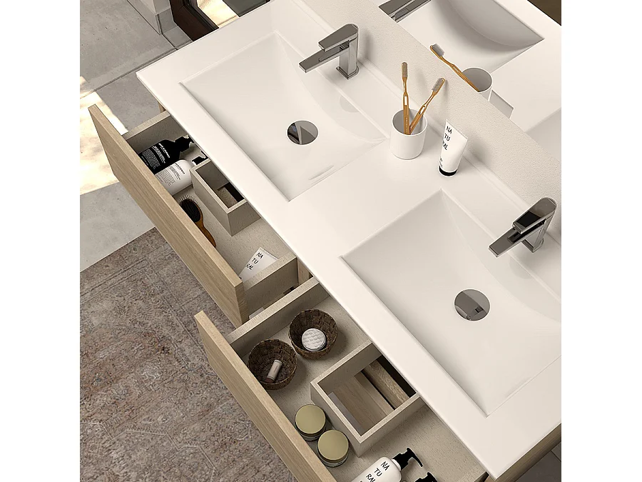 Meuble de salle de bain 120cm double vasque - 4 tiroirs - nebraska (bois clair) - IDA