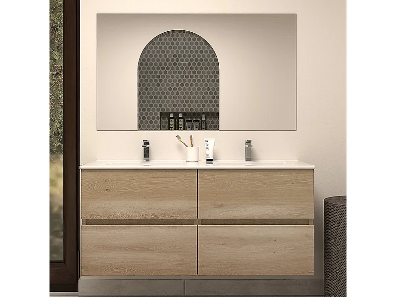 Meuble de salle de bain 120cm double vasque - 4 tiroirs - nebraska (bois clair) - IDA