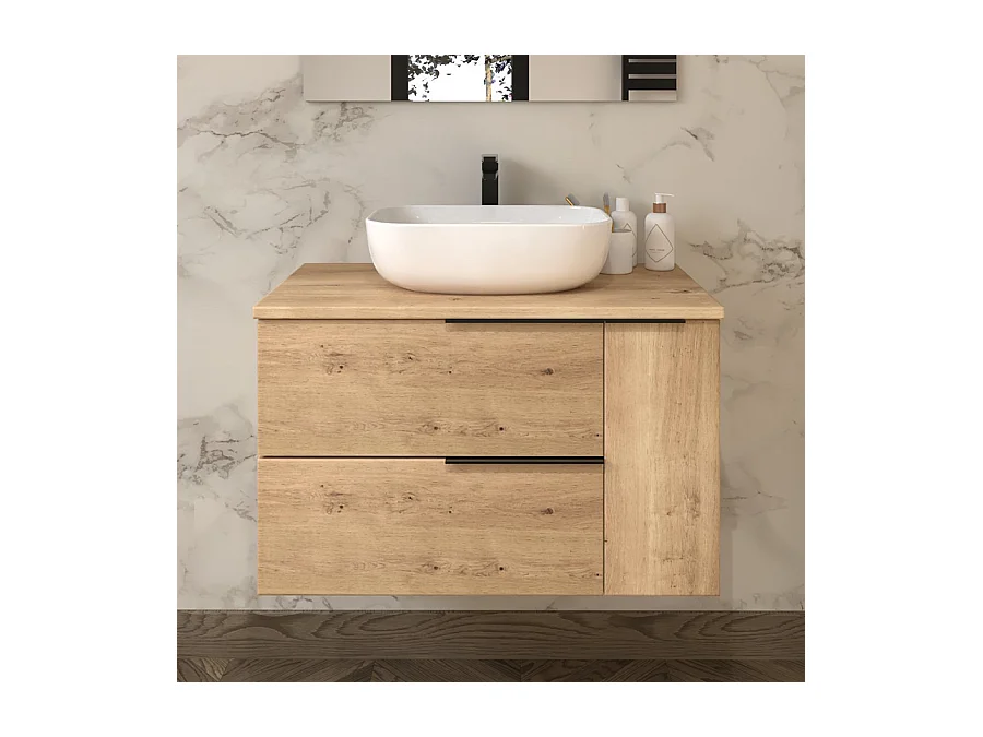 Meuble de salle de bain sans miroir avec vasque à poser arrondie KING - Roble (chêne clair) - 80cm