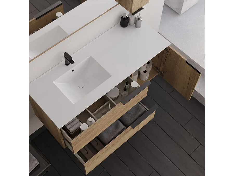 Meuble de salle de bain vasque déportée - KING et miroir Led STAM - 120cm