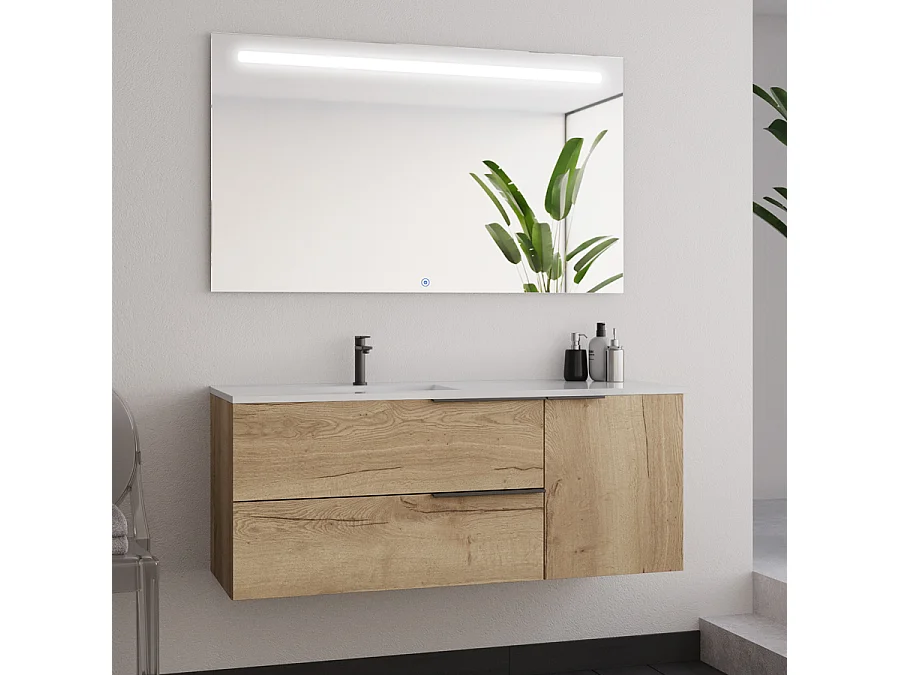 Meuble de salle de bain vasque déportée - KING et miroir Led STAM - 120cm