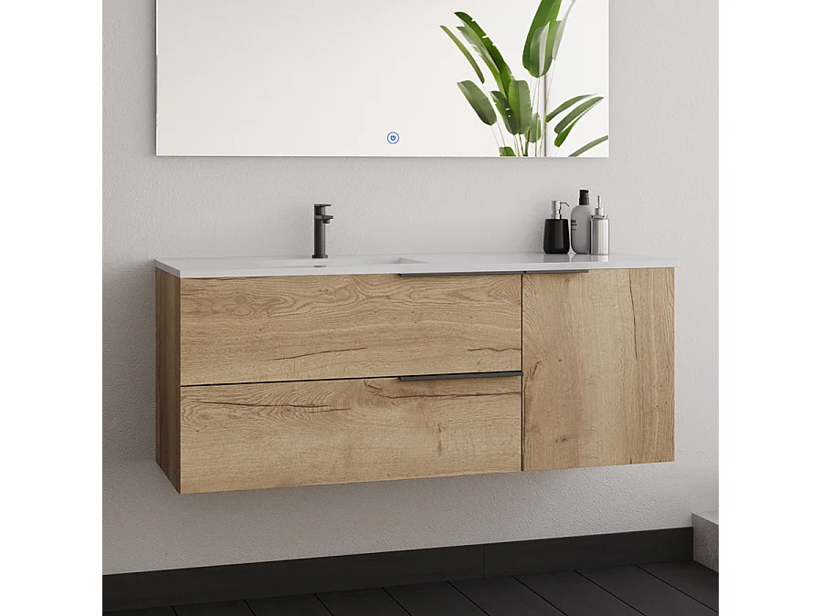 Meuble de salle de bain vasque déportée - KING et miroir Led STAM - 120cm